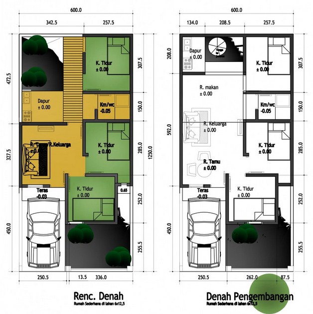Denah Rumah Minimalis Sederhana 1 Lantai | Contoh Denah Rumah Minimalis Sederhana 2 Lantai 6×12
