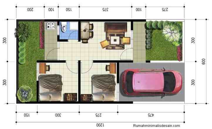 Denah Rumah Minimalis Sederhana Type 36 1 Lantai | Contoh Desain Rumah Minimalis Type 36 Tampak Depan