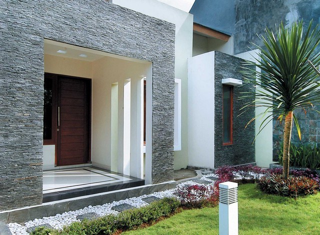 Fasad Rumah Minimalis Dengan Batu Alam | Fasad Rumah Minimalis 2 Lantai Bertingkat