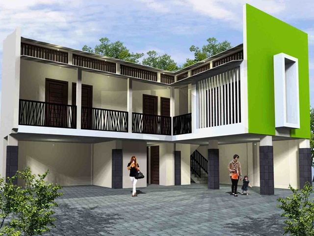 contoh gambar desain rumah kost minimalis 1 2 lantai