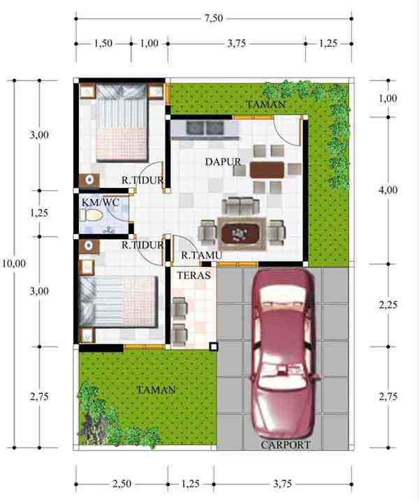 Denah Rumah Minimalis Type 21 / 60 | Contoh Desain Rumah Minimalis Type 21 2 Lantai