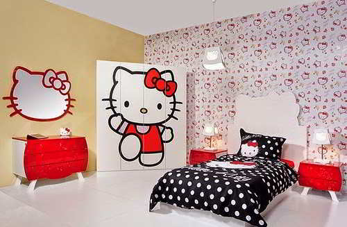 Desain Interior Kamar Tidur Hello Kitty untuk Anak Perempuan | Model Desain Kamar Tidur Hello Kitty untuk Dewasa dan Remaja