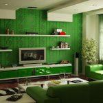 Desain Wallpaper Dinding Hijau Dan Furniture
