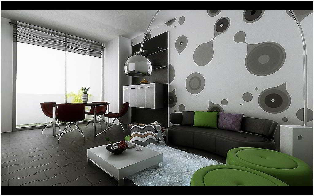 Desain Wallpaper Dinding Ruang Tamu Kontemporer | Contoh Model Wallpaper Dinding Ruang Tamu Modern