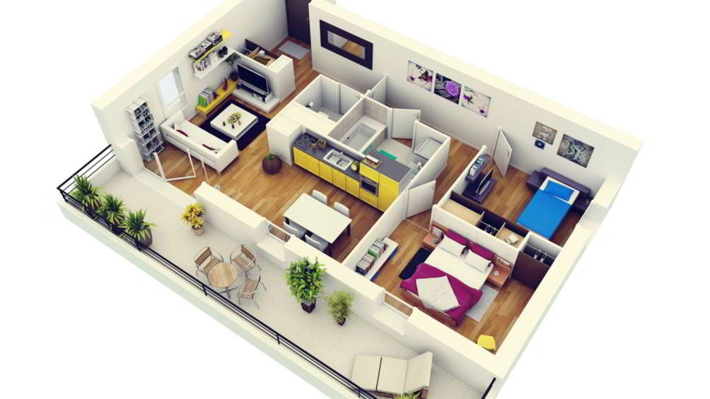 Gambar Desain Interior Apartemen 2 Kamar Tidur Modern